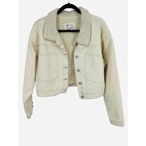 STOOSH Vintage Denim Sherpa Lined Trucker Jacket Cream XL